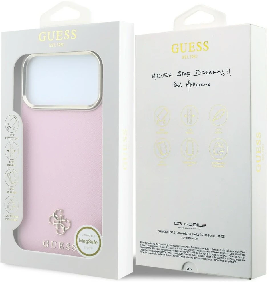 Dėklas Cg Mobile Sas Guess Saffiano Small 4G & Classic Logo MagSafe case for Iphone 18 Pro Max / 17 Pro Max pink