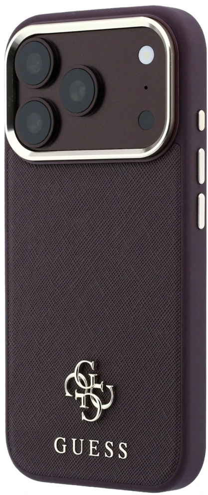 Dėklas Guess Saffiano Small 4G & Classic Logo MagSafe do iPhone 18 Pro / 17 Pro bordo spalvos