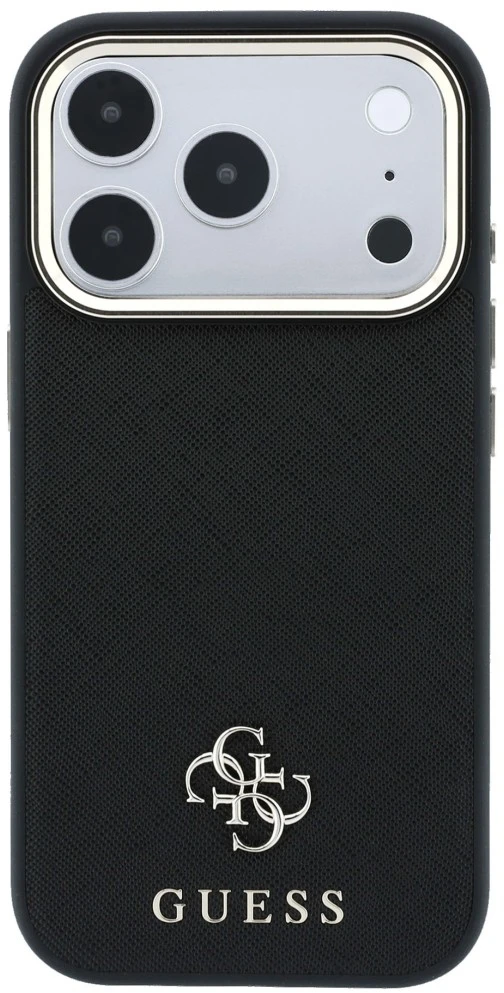 Dėklas Guess Saffiano Small 4G & Classic Logo MagSafe do iPhone 18 Pro Max / 17 Pro Max juoda