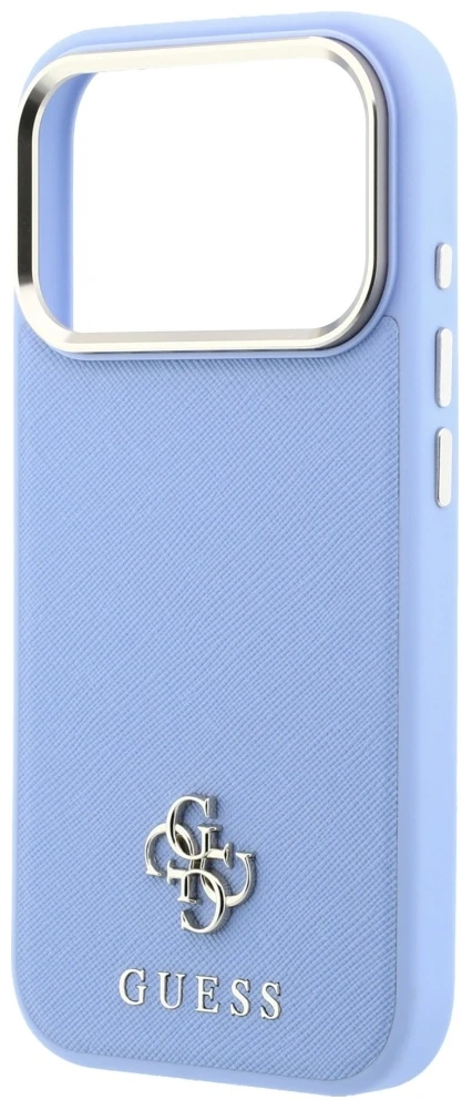 Dėklas Guess Saffiano Small 4G & Classic Logo MagSafe do iPhone 18 Pro / 17 Pro šviesiai mėlyna