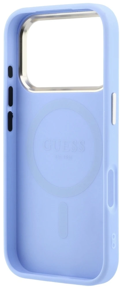 Dėklas Guess Saffiano Small 4G & Classic Logo MagSafe do iPhone 18 Pro Max / 17 Pro Max šviesiai mėlyna