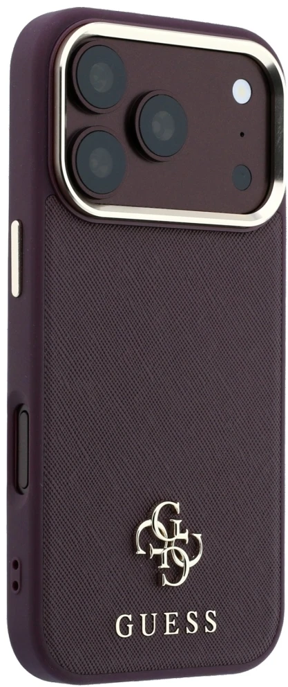 Dėklas Guess Saffiano Small 4G & Classic Logo MagSafe do iPhone 18 Pro / 17 Pro bordo spalvos
