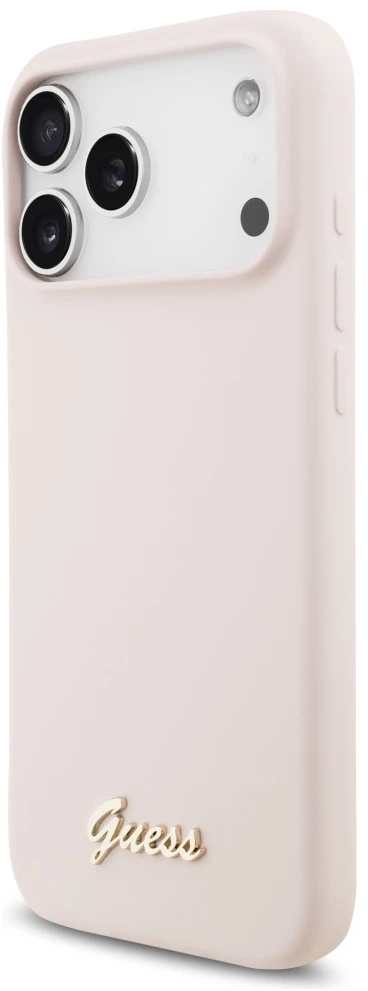 Dėklas Cg Mobile Sas Guess Silicone Script Metal Logo MagSafe case for Iphone 18 Pro Max / iPhone 17 Pro Max pink