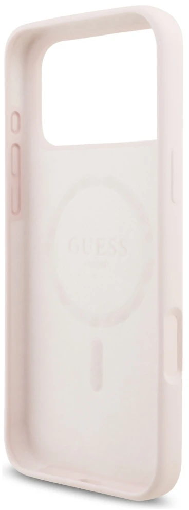 Dėklas Cg Mobile Sas Guess Silicone Script Metal Logo MagSafe case for Iphone 18 Pro Max / iPhone 17 Pro Max pink