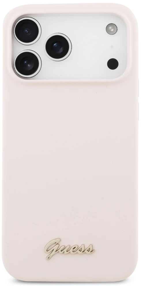 Dėklas Cg Mobile Sas Guess Silicone Script Metal Logo MagSafe case for Iphone 18 Pro Max / iPhone 17 Pro Max pink
