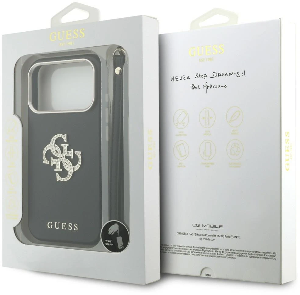 Dėklas Guess Smooth & Big Strass Logo & Strap Case for iPhone 18 Pro Max / 17 Pro Max juodas