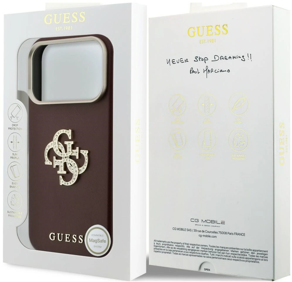 Dėklas Guess Smooth & Big Strass Logo case for iPhone 18 Pro / 17 Pro - burgundy