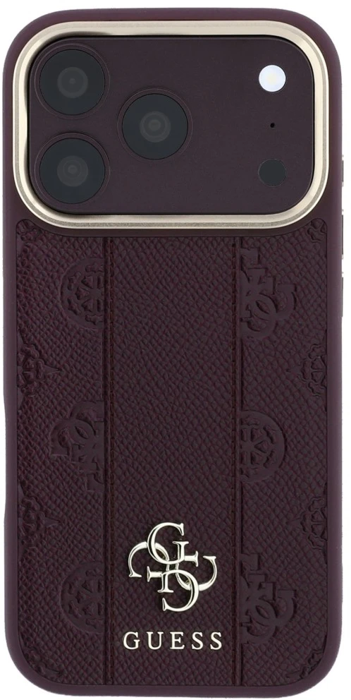 Dėklas Guess Stripe Peony 4G Logo MagSafe do iPhone 18 Pro / 17 Pro bordo spalvos