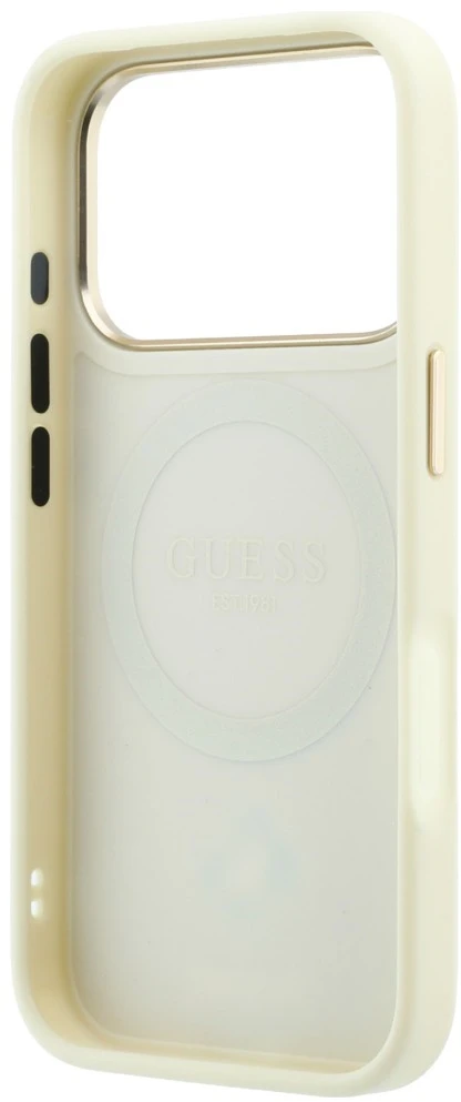 Guess Stripe Peony 4G Logo MagSafe dėklas, skirtas iPhone 18 Pro Max / 17 Pro Max – rusvai gelsvos spalvos