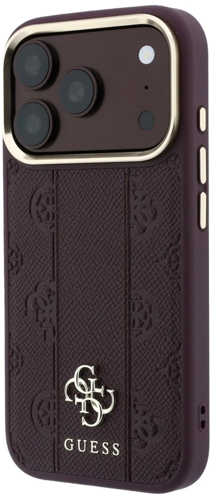 Dėklas Guess Stripe Peony 4G Logo MagSafe do iPhone 18 Pro Max / 17 Pro Max bordo spalvos