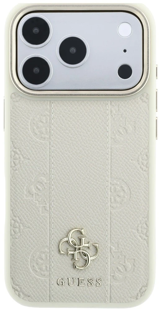 Dėklas Guess Stripe Peony 4G Logo MagSafe do iPhone 18 Pro / 17 Pro smėlio spalva