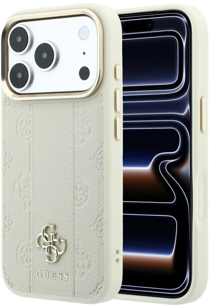 Dėklas Guess Stripe Peony 4G Logo MagSafe Case for iPhone 18 Pro / 17 Pro - rusvai gelsvas