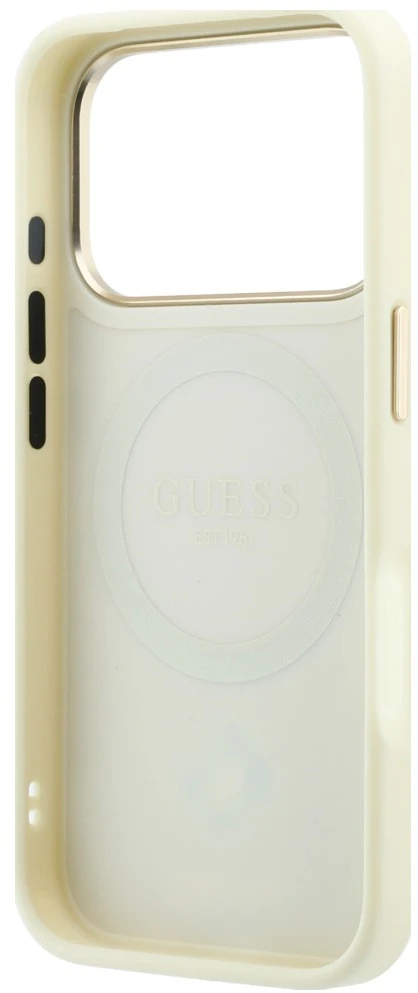 Dėklas Guess Stripe Peony 4G Logo MagSafe do iPhone 18 Pro / 17 Pro smėlio spalva