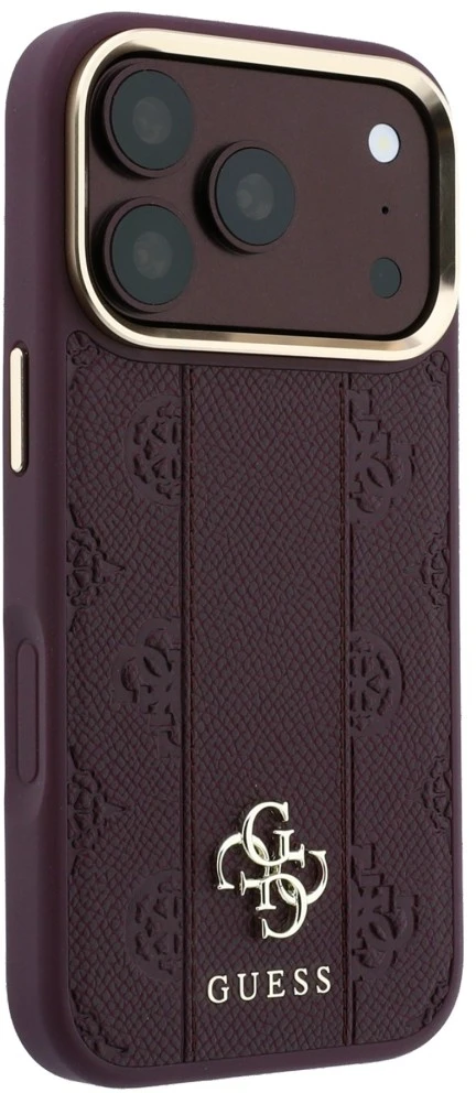 Dėklas Guess Stripe Peony 4G Logo MagSafe do iPhone 18 Pro Max / 17 Pro Max bordo spalvos
