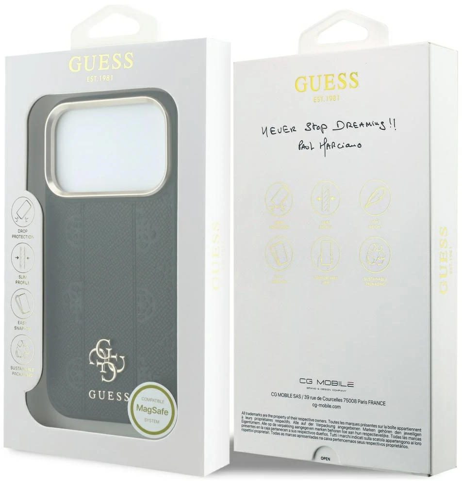 Dėklas Guess Stripe Peony 4G Logo MagSafe do iPhone 18 Pro / 17 Pro juoda
