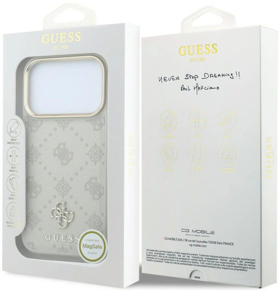 Dėklas Guess Stripe Peony 4G Logo MagSafe Case for iPhone 18 Pro / 17 Pro - rusvai gelsvas