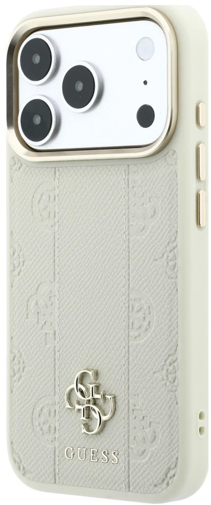 Dėklas Guess Stripe Peony 4G Logo MagSafe do iPhone 18 Pro / 17 Pro smėlio spalva