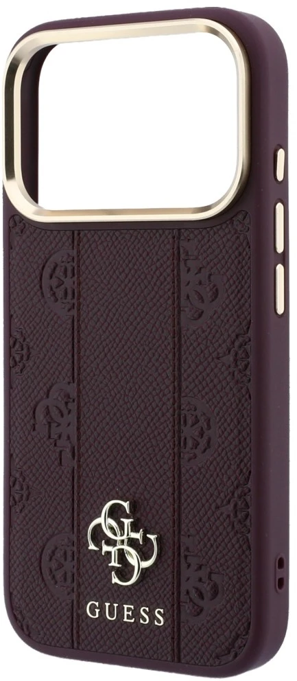 Dėklas Guess Stripe Peony 4G Logo MagSafe do iPhone 18 Pro Max / 17 Pro Max bordo spalvos