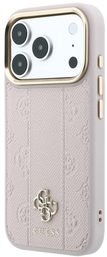 Dėklas Guess Stripe Peony 4G Logo MagSafe skirtas Iphone 18 Pro Max/ 17 Pro Max rožinės spalvos