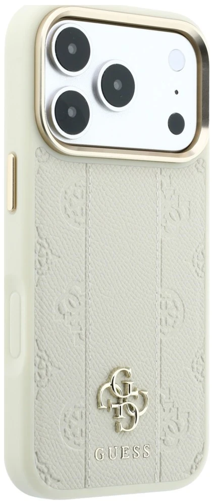 Dėklas Guess Stripe Peony 4G Logo MagSafe do iPhone 18 Pro / 17 Pro smėlio spalva