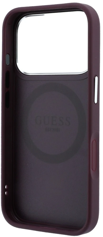 Dėklas Guess Triangle Logo MagSafe skirtas iPhone 18 Pro / 17 Pro bordo spalvos