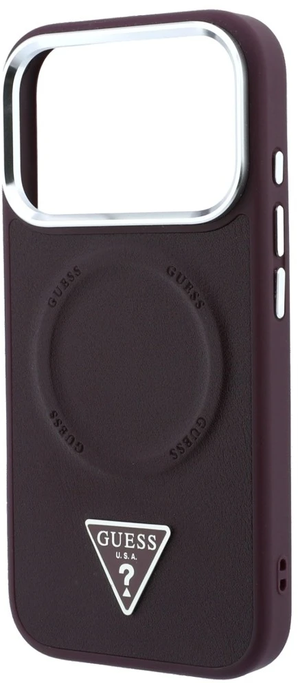 Dėklas Guess Triangle Logo MagSafe skirtas iPhone 18 Pro / 17 Pro bordo spalvos