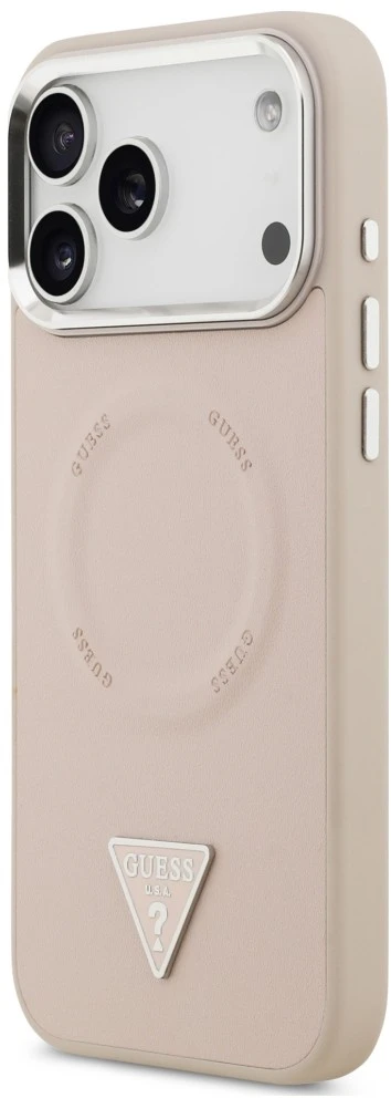 Dėklas Guess Triangle Logo MagSafe skirtas iPhone 18 Pro / 17 Pro rožinis