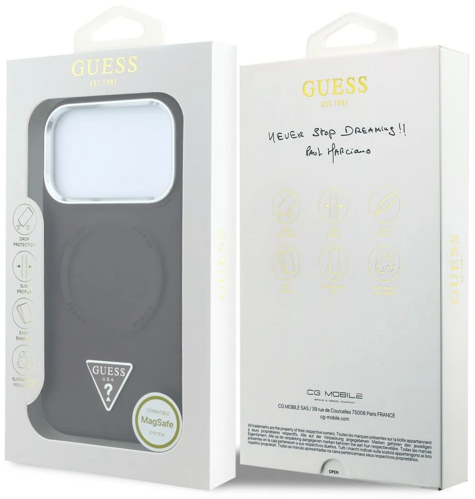 Dėklas Guess Triangle Logo MagSafe skirtas iPhone 18 Pro / 17 Pro bordo spalvos