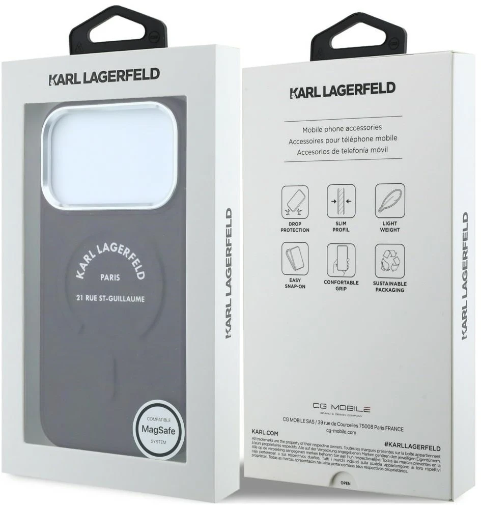 Karl Lagerfeld Embossed Open Ring RSG Logo MagSafe dėklas, skirtas iPhone 18 Pro Max / 17 Pro Max, bordo spalvos