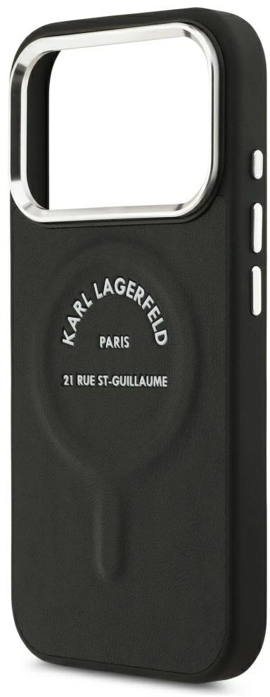 Dėklas Karl Lagerfeld Embossed Open Ring RSG Logo MagSafe skirtas iPhone 18 Pro Max / 17 Pro Max juodas