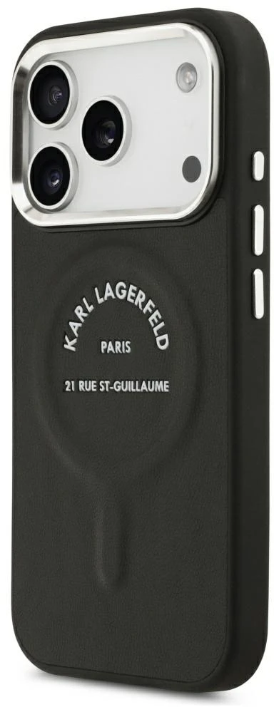 Dėklas Karl Lagerfeld Embossed Open Ring RSG Logo MagSafe skirtas iPhone 18 Pro Max / 17 Pro Max juodas