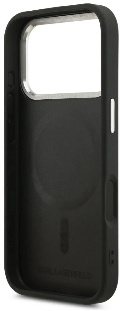 Dėklas Karl Lagerfeld Embossed Open Ring RSG Logo MagSafe skirtas iPhone 18 Pro Max / 17 Pro Max juodas