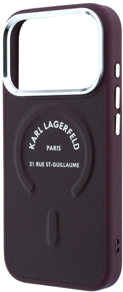 Karl Lagerfeld Embossed Open Ring RSG Logo MagSafe dėklas, skirtas iPhone 18 Pro Max / 17 Pro Max, bordo spalvos