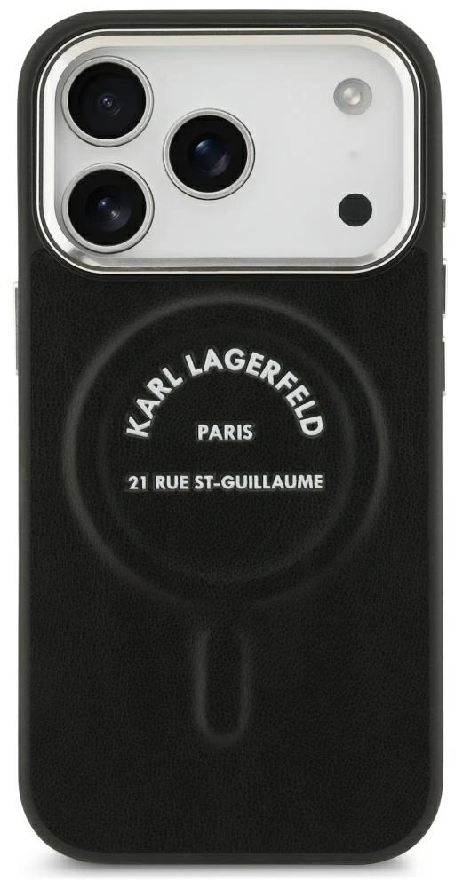 Dėklas Karl Lagerfeld Embossed Open Ring RSG Logo MagSafe skirtas iPhone 18 Pro Max / 17 Pro Max juodas