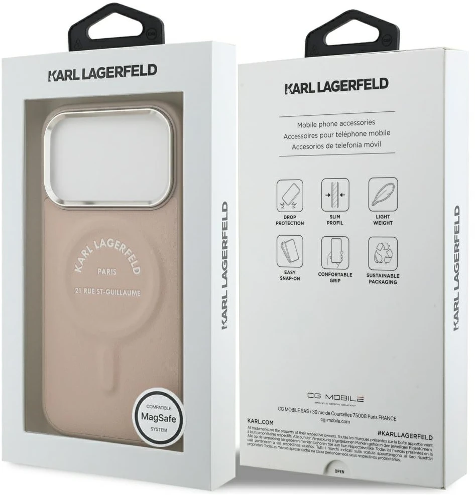 Dėklas Karl Lagerfeld Embossed Open Ring RSG Logo MagSafe Case for iPhone 17 Pro / 18 Pro - Rožinė