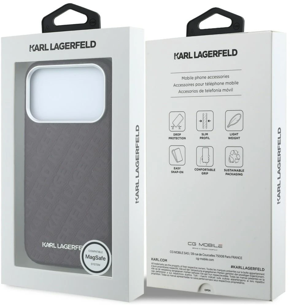 Dėklas Karl Lagerfeld Grained Allover Logo Metal Elongated skirtas iPhone 18 Pro Max/17 Pro Max burgundy