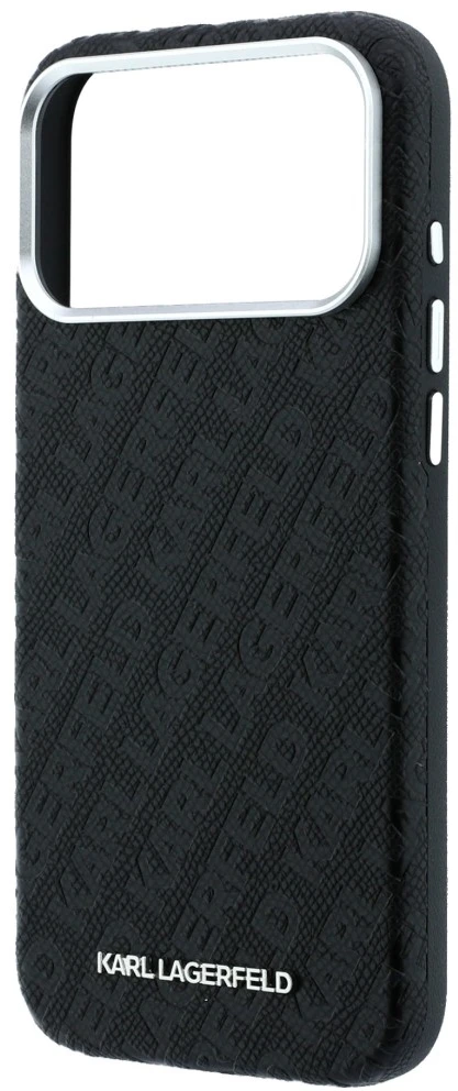 Dėklas Karl Lagerfeld Grained Allover Logo Metal Elongated skirtas iPhone 18 Pro Max/17 Pro Max juodas