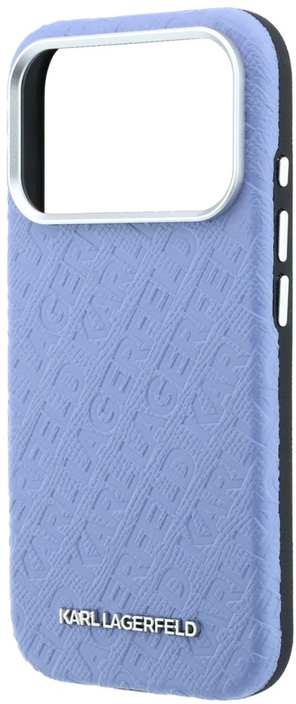 Dėklas Karl Lagerfeld Grained Allover Logo Metal Elongated MagSafe Case for iPhone 17 Pro Max / 18 Pro Max - Mėlyna