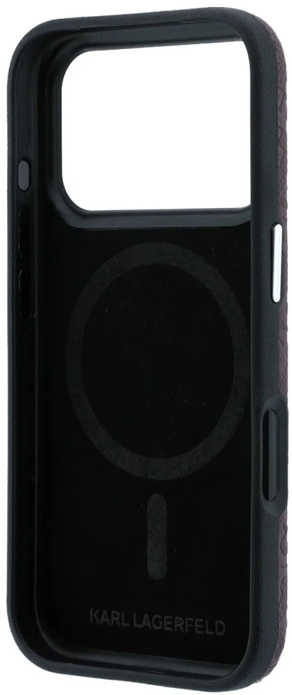 Dėklas Karl Lagerfeld Grained Allover Logo Metal Elongated skirtas iPhone 18 Pro Max/17 Pro Max burgundy