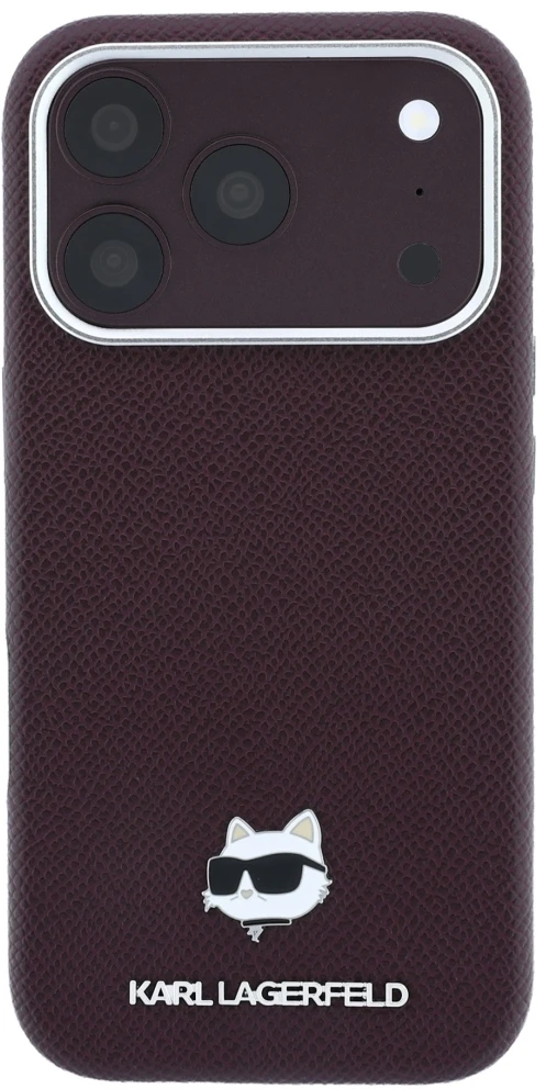 Dėklas Karl Lagerfeld case for IPHONE 18 Pro Max/ 17 Pro Max compatible with MagSafe (Grained Choupette Head Metal) burgund