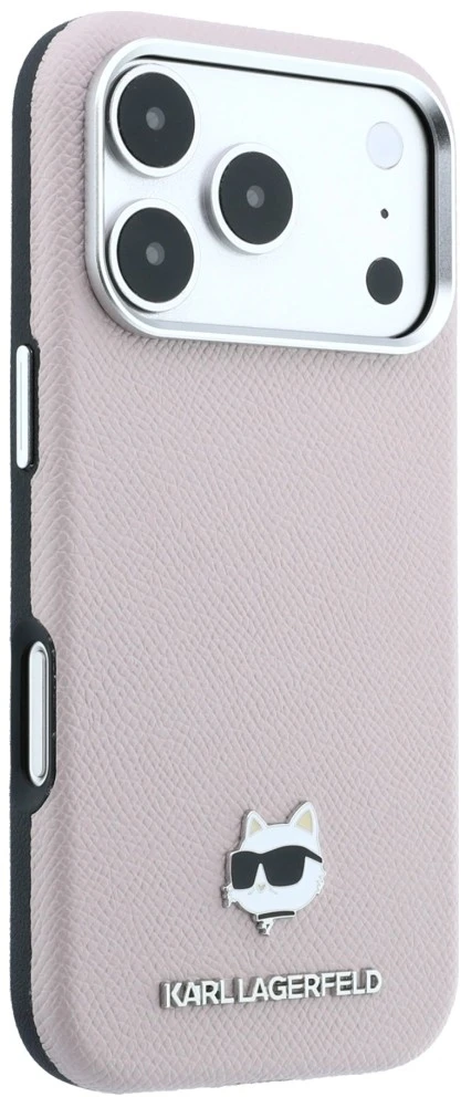 Dėklas Karl Lagerfeld Grained Choupette Head Metal MagSafe Case for iPhone 17 Pro Max / 18 Pro Max - Rožinė