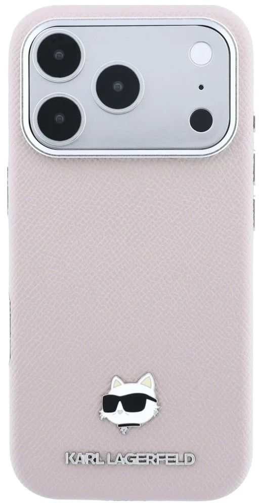 Dėklas Karl Lagerfeld Grained Choupette Head Metal MagSafe Case for iPhone 17 Pro Max / 18 Pro Max - Rožinė