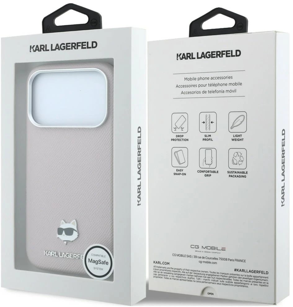 Dėklas Karl Lagerfeld Grained Choupette Head Metal MagSafe Case for iPhone 17 Pro Max / 18 Pro Max - Rožinė