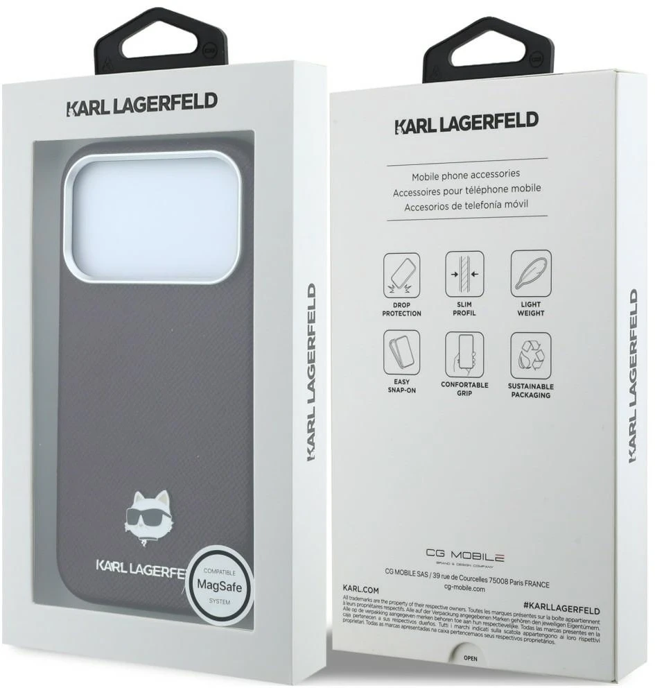 Dėklas Karl Lagerfeld Grained Choupette Head Metal MagSafe case for iPhone 17 Pro / 18 Pro - burgundy