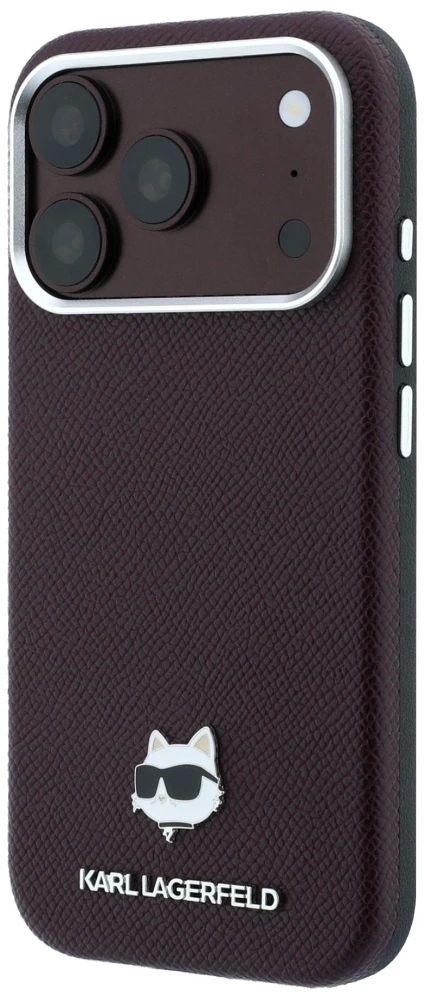 Dėklas Karl Lagerfeld case for IPHONE 18 Pro Max/ 17 Pro Max compatible with MagSafe (Grained Choupette Head Metal) burgund