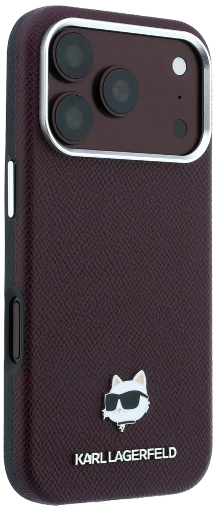 Dėklas Karl Lagerfeld case for IPHONE 18 Pro Max/ 17 Pro Max compatible with MagSafe (Grained Choupette Head Metal) burgund