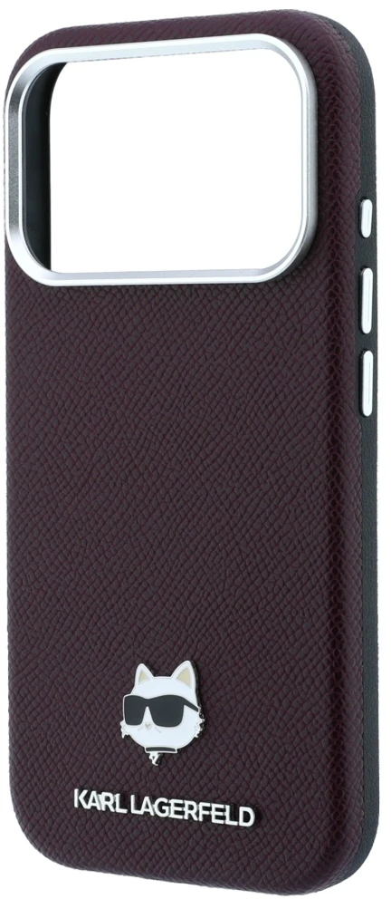 Dėklas Karl Lagerfeld case for IPHONE 18 Pro Max/ 17 Pro Max compatible with MagSafe (Grained Choupette Head Metal) burgund