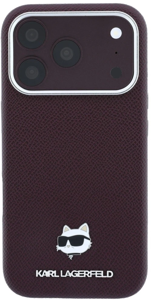 Dėklas Karl Lagerfeld Grained Choupette Head Metal MagSafe case for iPhone 17 Pro / 18 Pro - burgundy