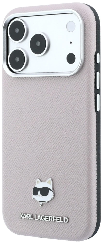 Dėklas Karl Lagerfeld Grained Choupette Head Metal MagSafe Case for iPhone 17 Pro Max / 18 Pro Max - Rožinė