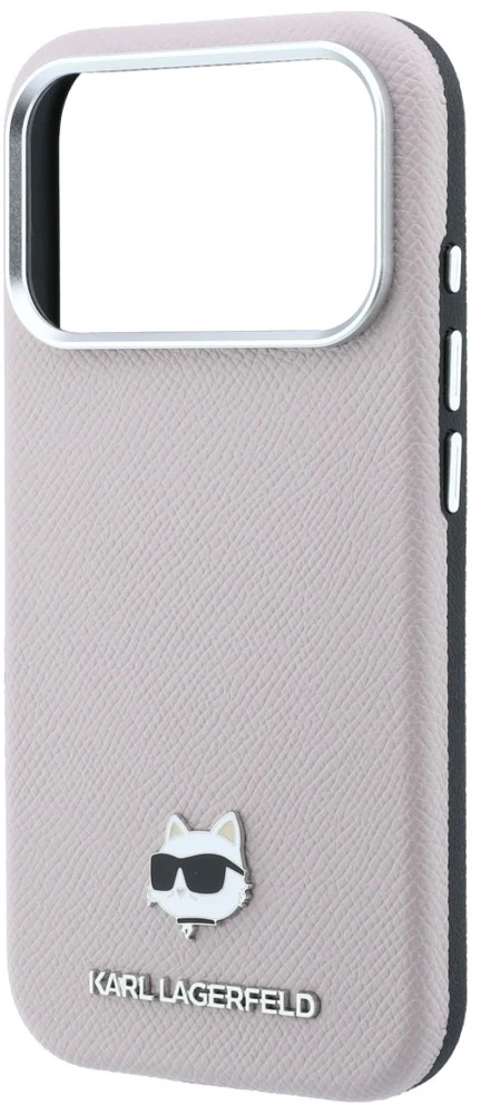 Dėklas Karl Lagerfeld Grained Choupette Head Metal MagSafe Case for iPhone 17 Pro Max / 18 Pro Max - Rožinė